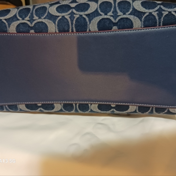 Coach Navy Signature Jacquard Hobo with Tan Strap - Picture 4 of 7